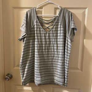 Maurices Top; Blue/Gray Stripes; Size XXL; Never Worn